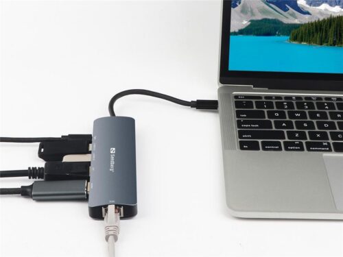 Sandberg USB-C hub razdelilnik 8K, 6-v-1 2x USB-A, 1x HDMI, 1x DP, 1x PD