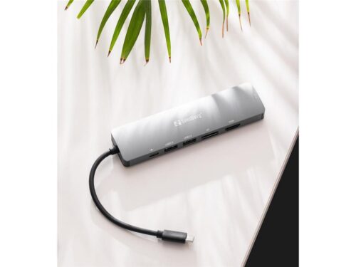 Sandberg USB-C hub razdelilnik 8K, 6-v-1 2x USB-A, 1x HDMI, 1x DP, 1x PD