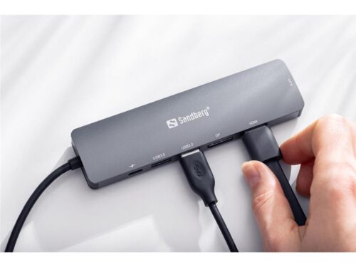 Sandberg USB-C hub razdelilnik 8K, 6-v-1 2x USB-A, 1x HDMI, 1x DP, 1x PD