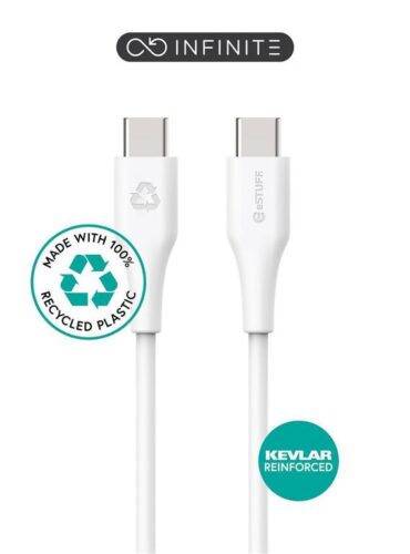 eSTUFF INFINITE kabel USB C-C, bel blister, 60W, 480Mbps, recikl. plastika