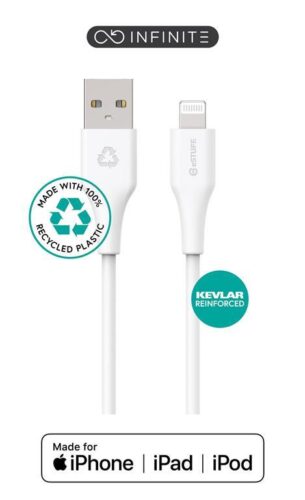 eSTUFF INFINITE kabel USB A-Lightning, bel 5V/2.4A, 480Mbps, recikl. plastika