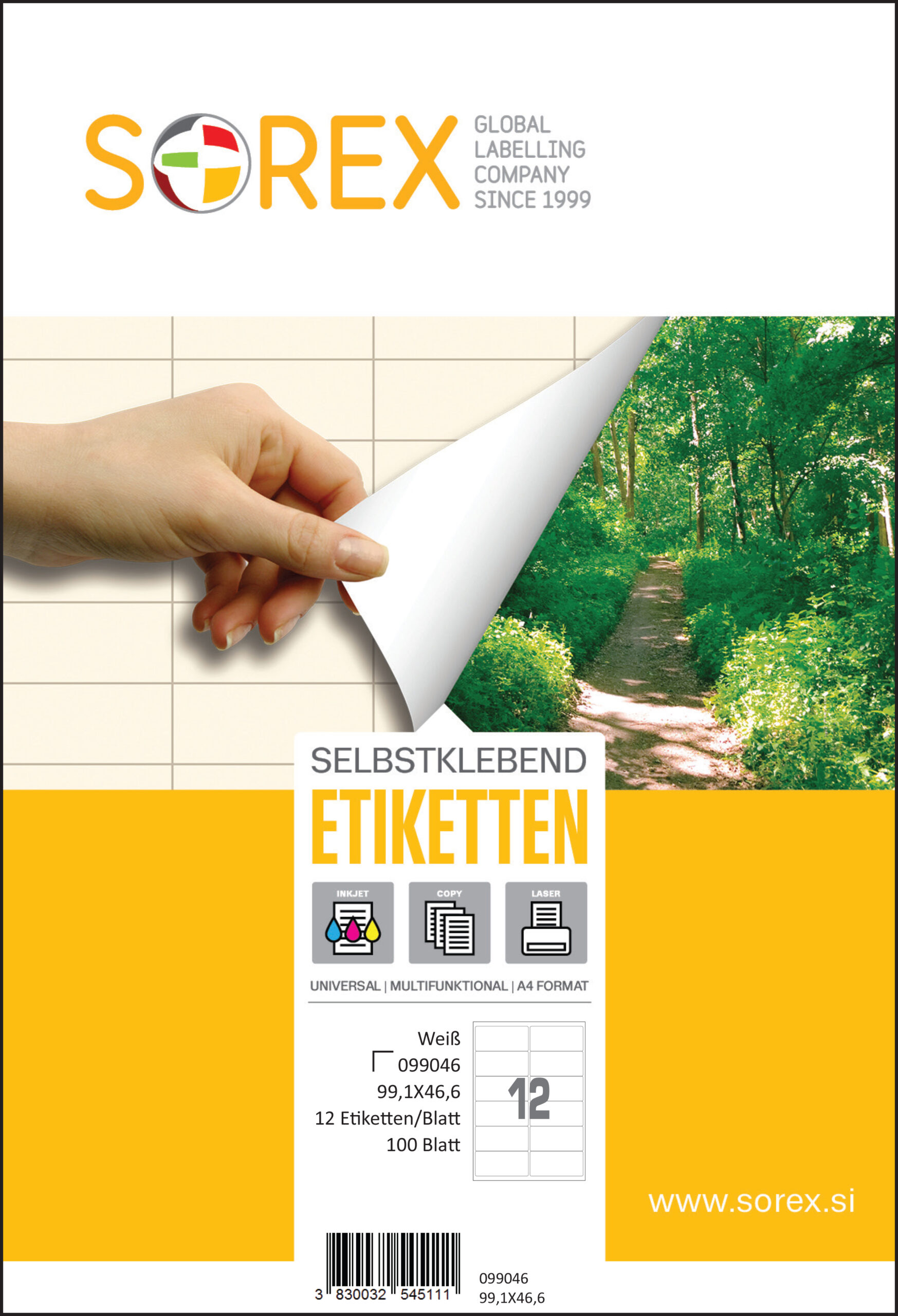 Etiketa laser/inkjet/copy 99,1x46,6 Sorex 100/1