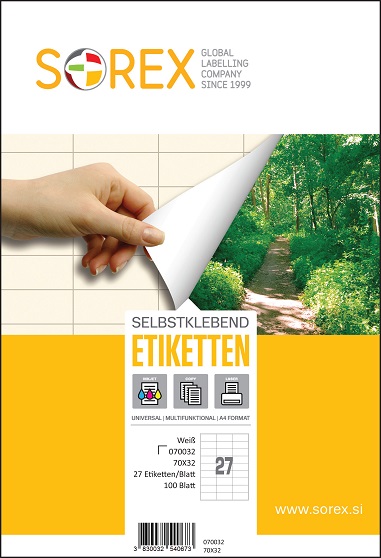 Etiketa laser/inkjet/copy  70,0x32,0 Sorex 100/1