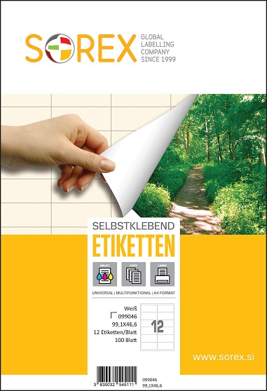 Etiketa laser/inkjet/copy 99,1x46,6 Sorex 100/1